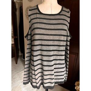 cable & gauge grey and black striped L/S cold shoulder sweater Large